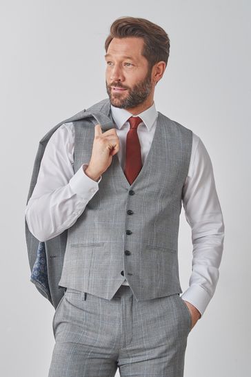 Grey Check Signature Empire Mills 100% Wool Check Suit: Waistcoat