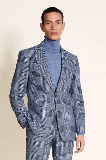 Moss Tailored Fit Light Blue Check Tweed Jacket