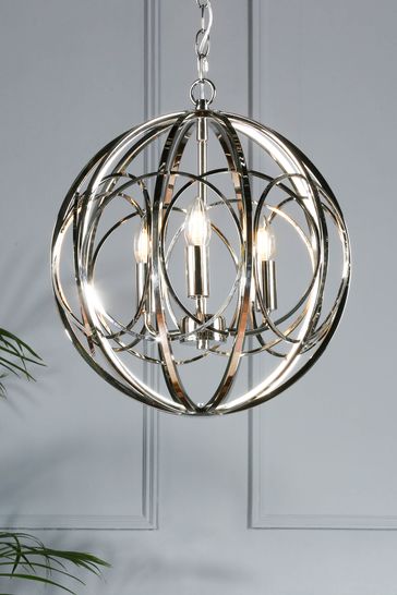 Laura Ashley Polished Nickel Orbital 3 Light Globe Pendant Ceiling Light