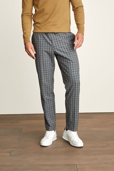 Light Grey Slim Tapered Check Motion Flex Co-Ord: Joggers