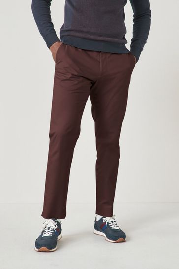 Burgundy Red Slim Tapered Stretch Chinos With Motion Flex Waistband