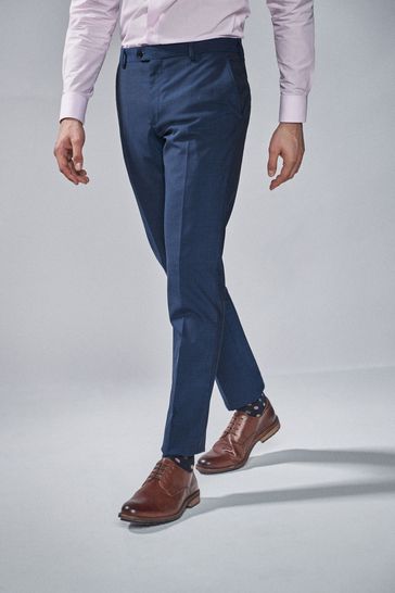 Bright Blue Slim Fit Wool Blend Stretch Suit: Trousers