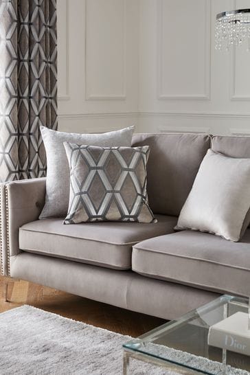 Light Grey Collection Luxe Geometric Velvet 50 x 50 Cushion