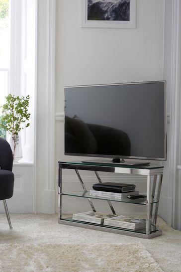 Chrome Cailin Glass Corner TV Stand