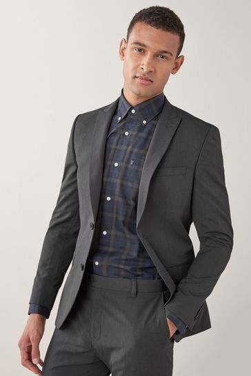 Charcoal Grey Skinny Fit Two Button Suit: Jacket