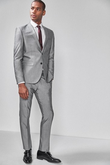 Light Grey Skinny Fit Two Button Suit: Jacket