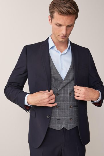 Navy Blue Tailored Fit Two Button Suit: Jacket