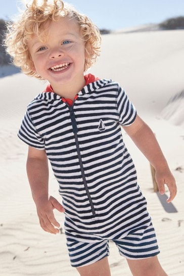 Navy Stripe Towelling All-In-One (3mths-7yrs)