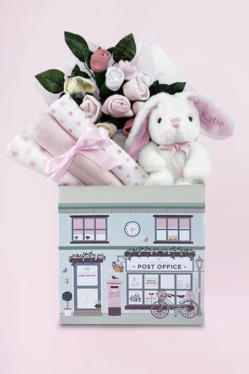 Babyblooms New Baby Pink Gift Hamper with Personalised Bunny Soft Toy