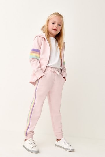 Pink Rainbow Zip Through Hoodie Soft Touch Jersey (3-16yrs)