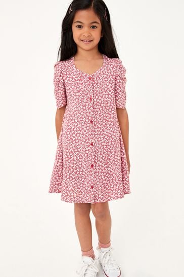 Pink Ditsy Ruched Sleeve Dress (3-16yrs)