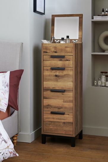 Bronx Oak Effect Tall Chest With Mirror
