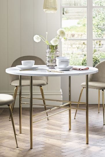 Marble Effect and Gold 4 Seater Round Dining Table