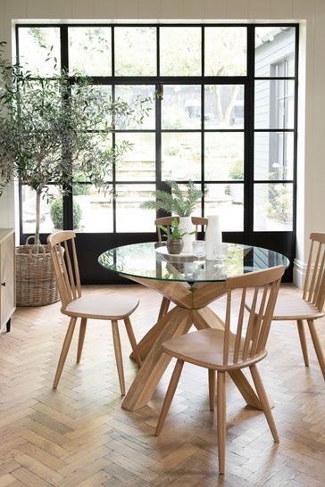Oak & Glass Round Dining Table