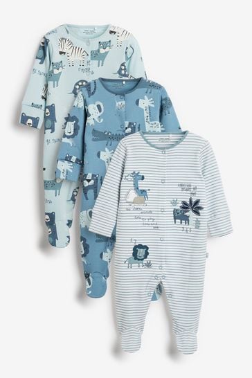 Blue Lion 3 Pack Embroidered Baby Sleepsuits (0-2yrs)