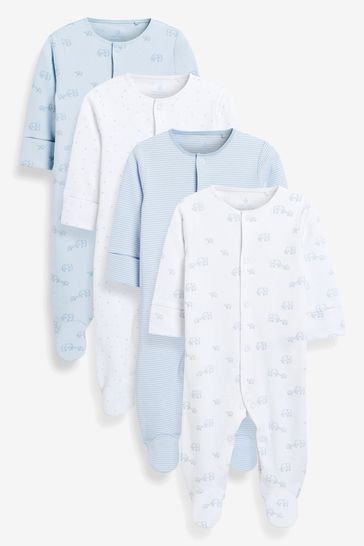 Buy Pale Blue 4 Pack Cotton Elephant Baby Sleepsuits (0-2yrs) from Next Saudi Arabia