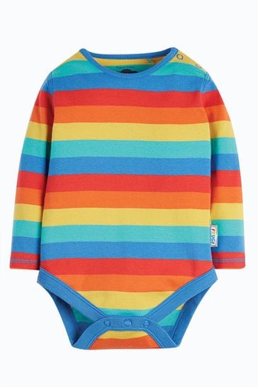 Frugi Red Organic Cotton Rainbow Stripe Long Sleeve Bodysuit