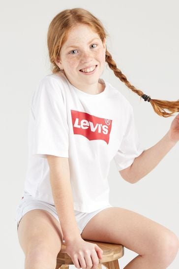 Levi's® White High Rise Cropped Batwing Logo T-Shirt