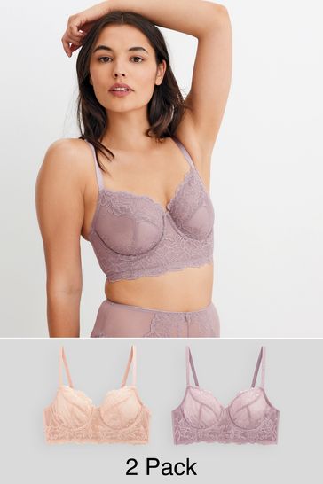 Buy Mauve Purple Non Pad Lace Full Cup Longline Bras 2 Pack from