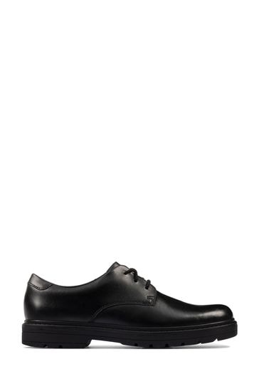 Clarks Black Multi Fit Leather Loxham Derby Youth Shoes