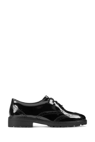Clarks Black Multi Fit Patent Loxham Brogue Youth Shoes