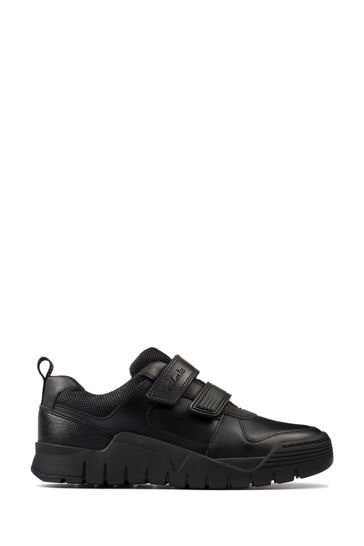 Clarks Black Multi Fit Leather Scooter Speed Kids Shoes