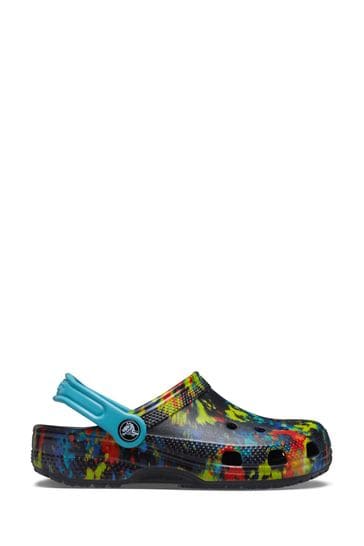 Crocs Kids Classic Blue Tie Dye Graphic Clog Sandals