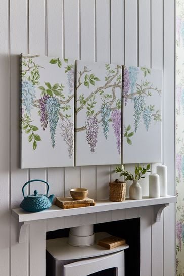 Set of 3 Purple Wisteria Garden Printed Canvases