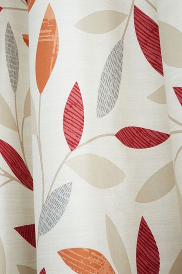 Fusion Red Beechwood Leaves Eyelet Lined Curtains