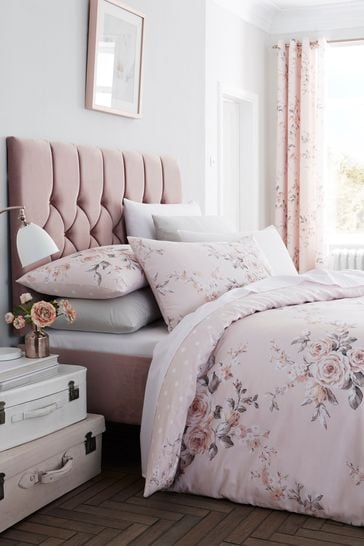 Catherine Lansfield Pink Canterbury Glitter Print Duvet Cover and Pillowcase Set