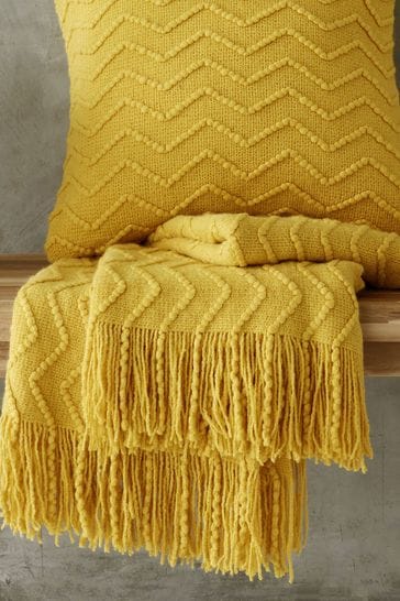 Catherine Lansfield Ochre Yellow Chevron Knit Throw