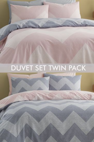 Catherine Lansfield Pink Chevron Geo Twin Pack Duvet Cover and Pillowcase Set