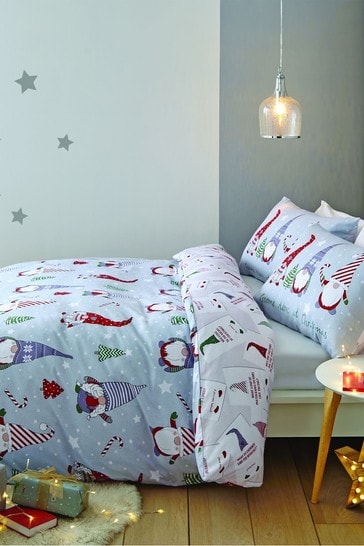 Catherine Lansfield Grey Catherine Lansfield Brushed Christmas Gnomes Duvet Cover and Pillowcase Set