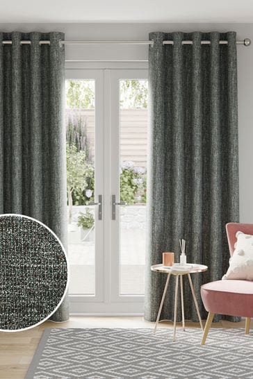 Charcoal Grey Textured Fleck Eyelet Lined Curtains