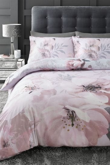 Catherine Lansfield Blush Pink Dramatic Floral Duvet Cover And Pillowcase Set