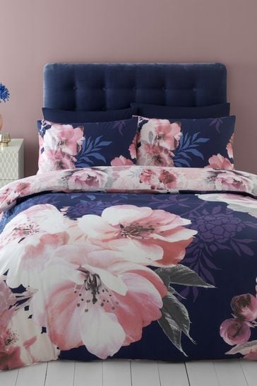 Catherine Lansfield Navy Dramatic Floral Duvet Cover And Pillowcase Set
