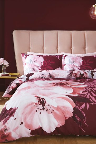 Catherine Lansfield Red Dramatic Floral Duvet Cover And Pillowcase Set