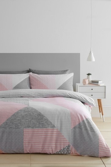 Catherine Lansfield Pink Larson Geo Duvet Cover and Pillowcase Set
