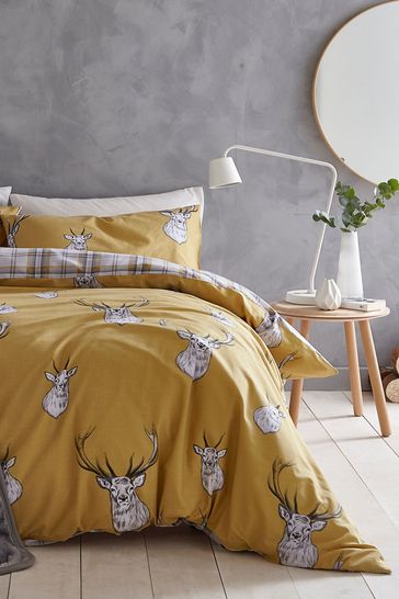 Catherine Lansfield Ochre Yellow/Multi Stag Duvet Cover and Pillowcase Set