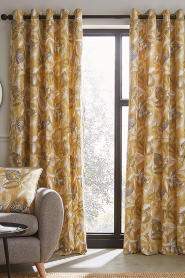 Catherine Lansfield Yellow Abbotsley Leaf Curtains