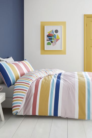 Catherine Lansfield Yellow Brighton Stripe Duvet Cover and Pillowcase Set