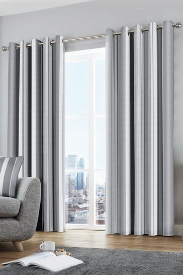 Fusion Grey/White Whitworth Stripe Lined Eyelet Curtains