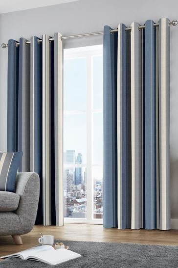 Fusion Blue Whitworth Eyelet Curtains