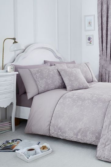 Serene Purple Jasmine Floral Jacquard Duvet Cover And Pillowcase Set