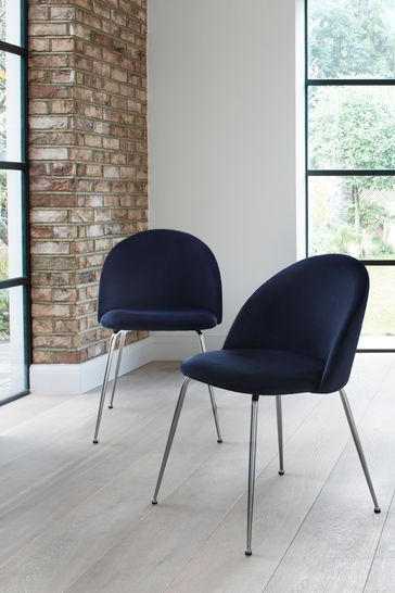 Iva Dining Chairs With Chrome Legs, Navy Blue Dining Chairs With Chrome Legs