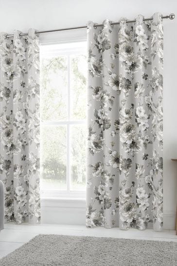 Fusion Grey Charity Floral Lined Eyelet Curtains