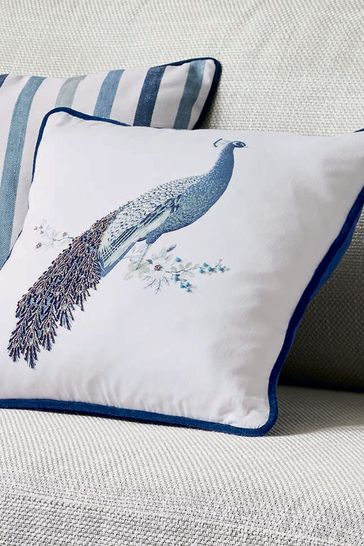 Laura Ashley Midnight Blue Square Peacock Cushion