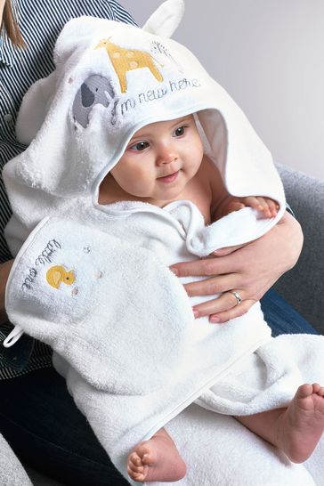 Buy White Safari Newborn Cotton Hooded Baby Towel from Next United Arab Emirates