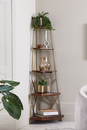 Dark Natural Zaria Mango Wood Corner Shelf