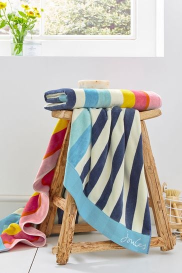Joules Blue Cambridge Stripe Cotton Towel